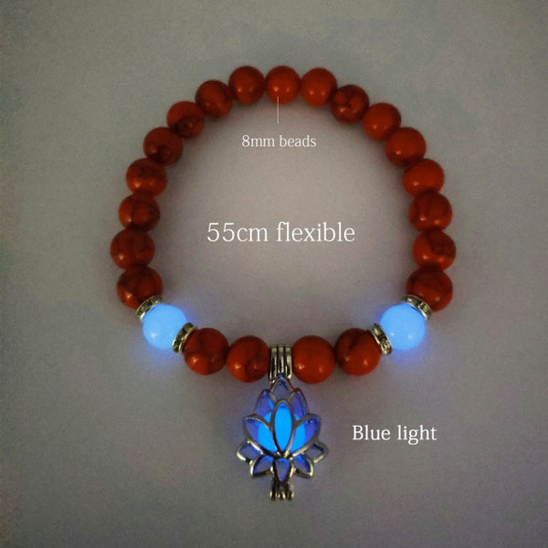 Natural Stone Yoga Healing Luminous Glow In The Dark Bracelet Lotus Charm Beads Bracelet for Men Women Prayer Buddhism