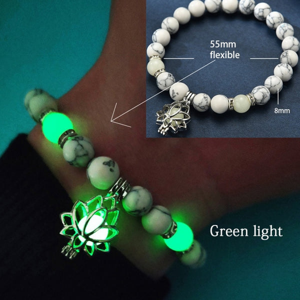 Natural Stone Yoga Healing Luminous Glow In The Dark Bracelet Lotus Charm Beads Bracelet for Men Women Prayer Buddhism