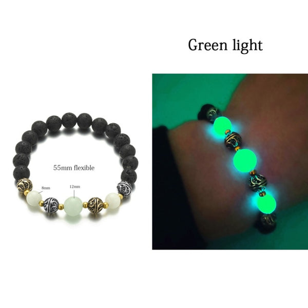 Natural Stone Yoga Healing Luminous Glow In The Dark Bracelet Lotus Charm Beads Bracelet for Men Women Prayer Buddhism