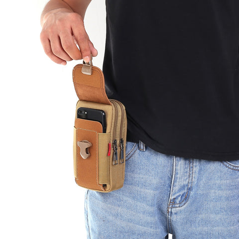 Fashion Men Multi-function PU Leather Fanny Bag Casual Mobile Phone