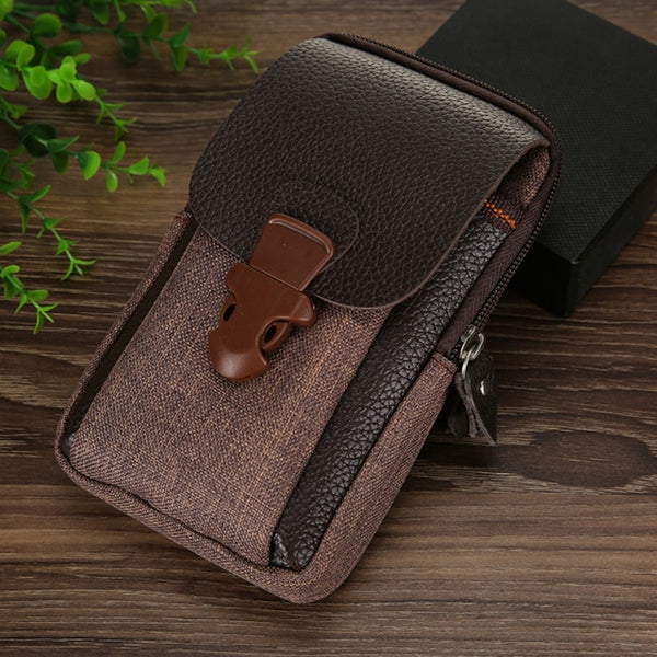 Fashion Men Multi-function PU Leather Fanny Bag Casual Mobile Phone