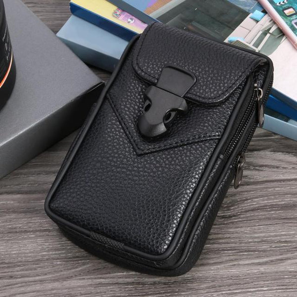 Fashion Men Multi-function PU Leather Fanny Bag Casual Mobile Phone