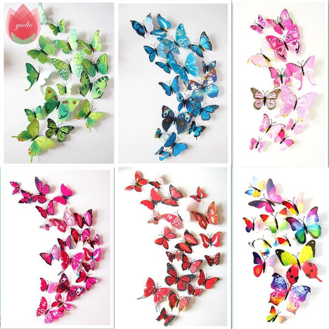 12 Pcs DIY Lifelike 3D Multicolor Butterfly Fridge Magnet *Wall Stickers Kids Baby Rooms* Kitchen Home Decoration Free Glue