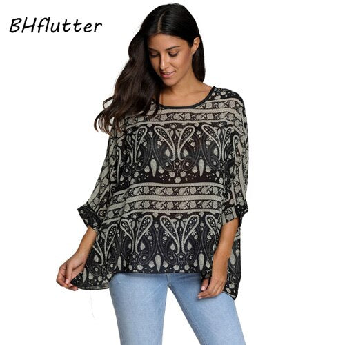 Sexy Batwing Casual Chiffon Blouse 4XL 5XL 6XL Plus Size