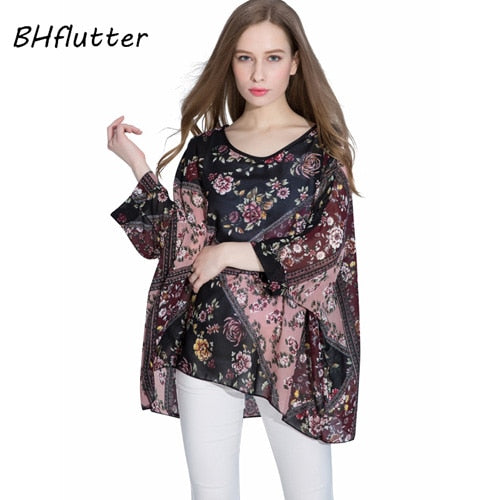 Sexy Batwing Casual Chiffon Blouse 4XL 5XL 6XL Plus Size