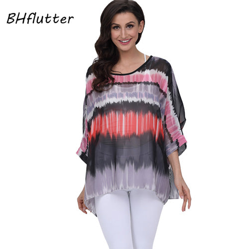 Sexy Batwing Casual Chiffon Blouse 4XL 5XL 6XL Plus Size