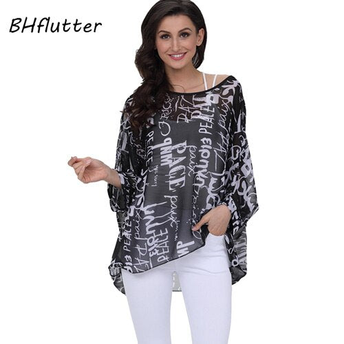 Sexy Batwing Casual Chiffon Blouse 4XL 5XL 6XL Plus Size