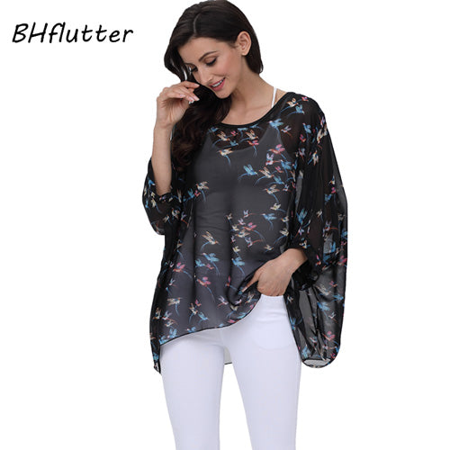 Sexy Batwing Casual Chiffon Blouse 4XL 5XL 6XL Plus Size