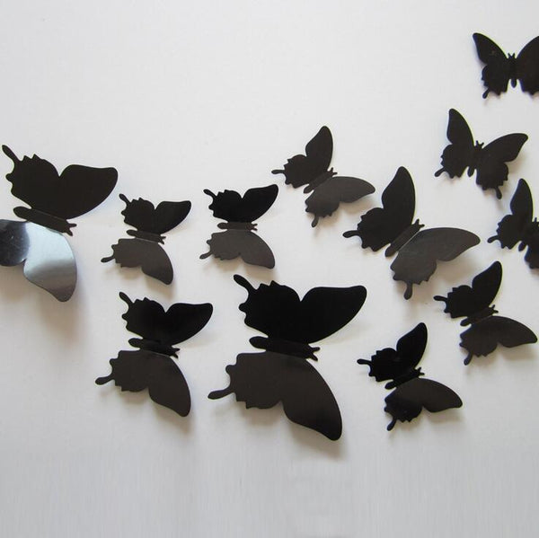 12pcs/Set 3D Creative Black Butterfly Wall Stickers Home Decor