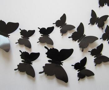 12pcs/Set 3D Creative Black Butterfly Wall Stickers Home Decor