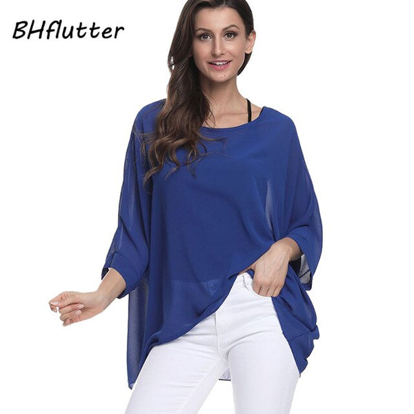 Sexy Batwing Casual Chiffon Blouse 4XL 5XL 6XL Plus Size