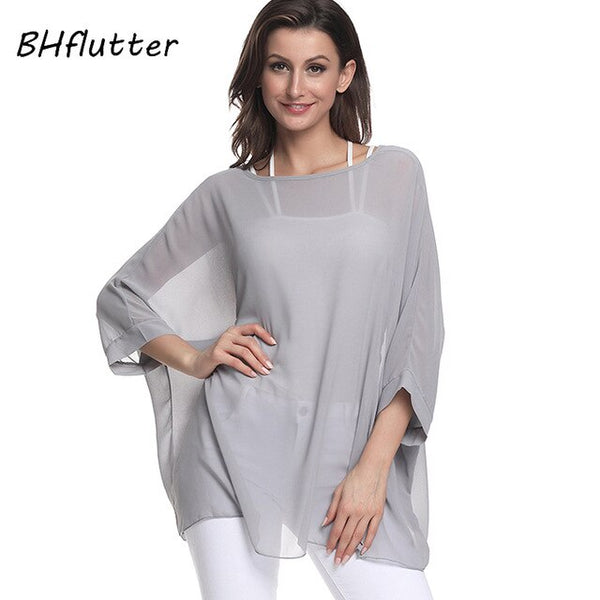 Sexy Batwing Casual Chiffon Blouse 4XL 5XL 6XL Plus Size