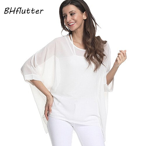 Sexy Batwing Casual Chiffon Blouse 4XL 5XL 6XL Plus Size